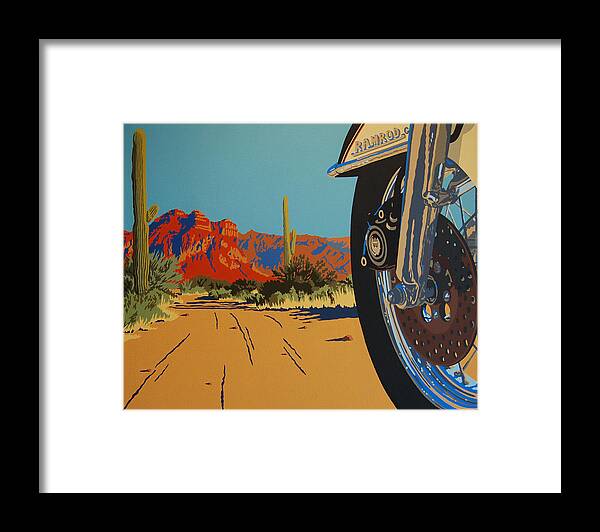 Motorcycle Framed Print featuring the painting In Search of the Herd by Cheryl Fecht