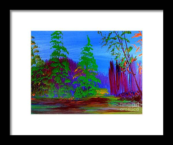 Landscape Framed Print featuring the painting in the Pines by James and Donna Daugherty