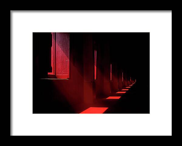 Red Framed Print featuring the photograph In The Red Temple by Ekkachai Khemkum
