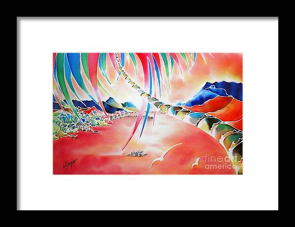 Tahiti Framed Print featuring the painting In the sunset by Hisayo OHTA