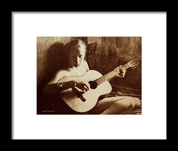 Girl Playing Guitar Framed Print featuring the photograph In the tonality of light by Aleksander Rotner