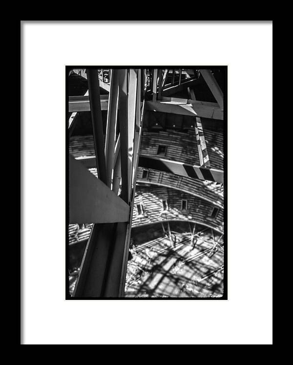 Building Framed Print featuring the photograph In The Trusses by Dwight Theall