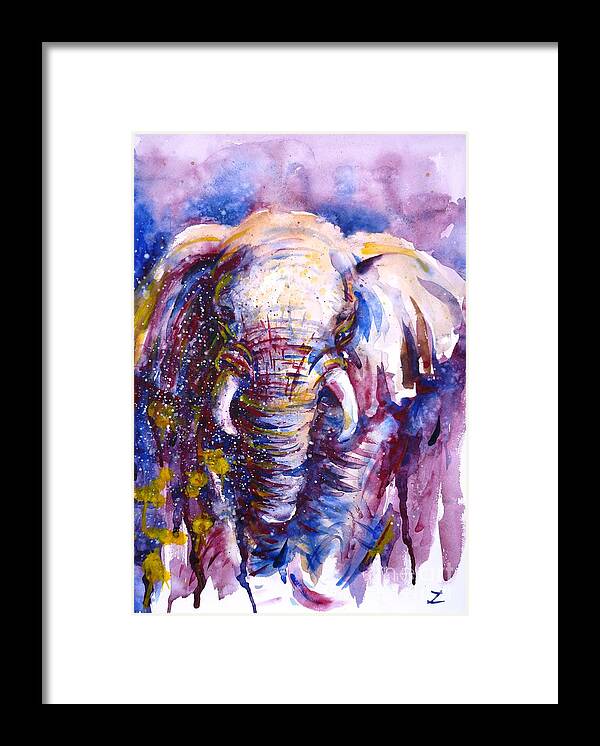 Elephant Framed Print featuring the painting In Thoughts by Zaira Dzhaubaeva