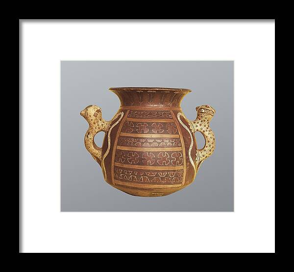 Horizontal Framed Print featuring the photograph Inca Vase With Geometric Decoration by Everett