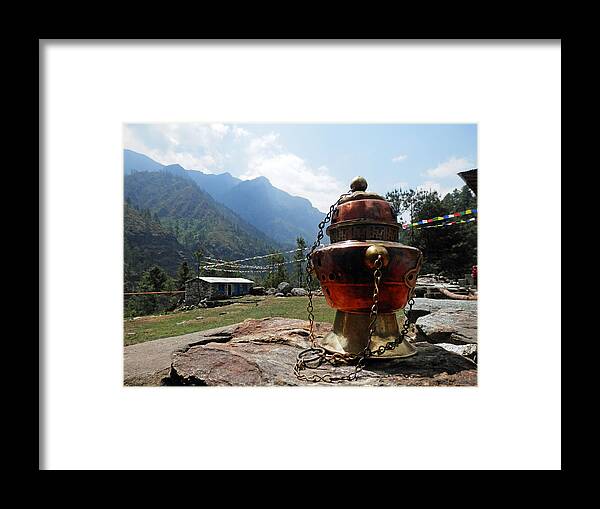 Incense Framed Print featuring the photograph Incense Pot and Mountains by Pema Hou