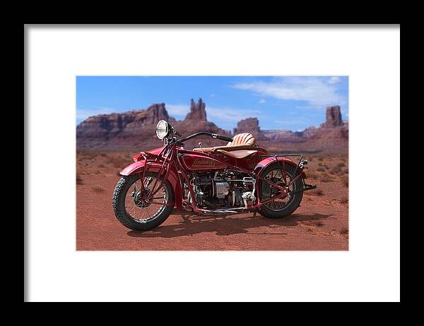 Indian Motorcycle Framed Print featuring the photograph Indian 4 Sidecar 2 by Mike McGlothlen