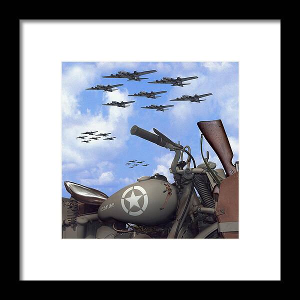 Ww2 Framed Print featuring the photograph Indian 841 And The B-17 Bomber SQ by Mike McGlothlen