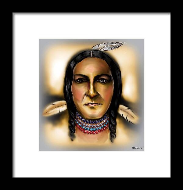 Indian Framed Print featuring the digital art Indian Man by Carmen Cordova