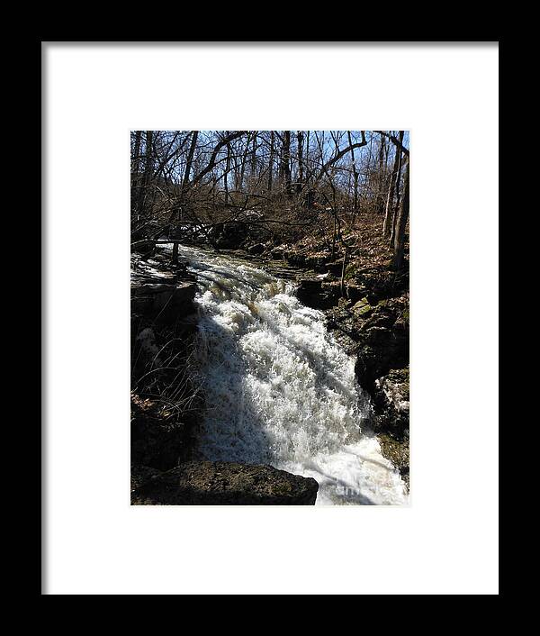 Indian Run Waterfall With February Snow Melt Framed Print featuring the photograph Indian Run Waterfall With February Snow Melt 1 by Paddy Shaffer
