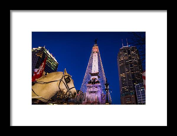 Chase Tower Framed Print featuring the photograph Indiana - Monument Circle with Lights and Horse by Ron Pate