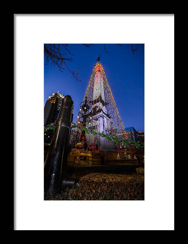 Christmas Framed Print featuring the photograph Indiana - Soldiers and Sailers Monument with Lights by Ron Pate