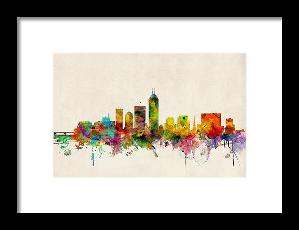 Watercolour Framed Print featuring the digital art Indianapolis Indiana Skyline by Michael Tompsett
