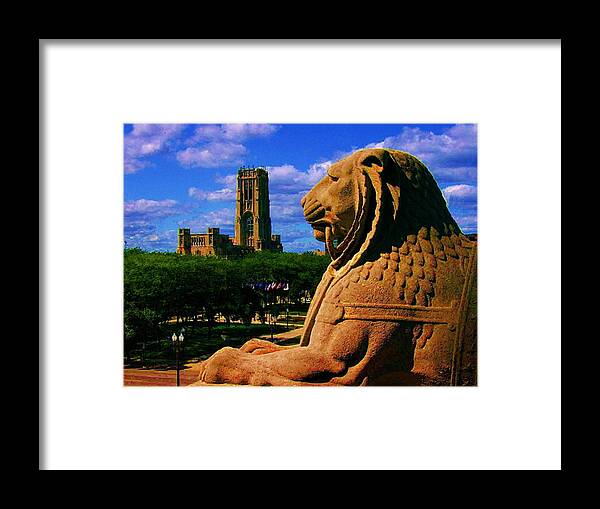 Indianapolis .war Memorial .lion .photo. Cityscape .landscape .attractive Framed Print featuring the photograph Indianapolis war memorial Lion by P Dwain Morris