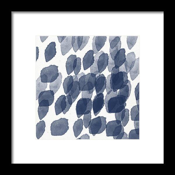 Abstract Painting Framed Print featuring the mixed media Indigo Rain- abstract blue and white painting by Linda Woods