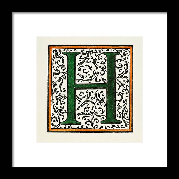 1600 Framed Print featuring the painting Initial 'h', C1600 by Granger