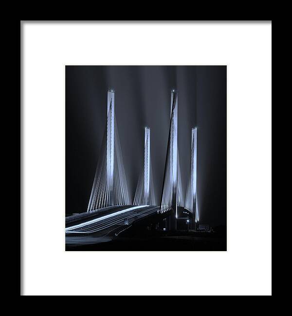 Beach Bum Pics Framed Print featuring the photograph Inlet Bridge Light Trails in Cyan by Billy Beck
