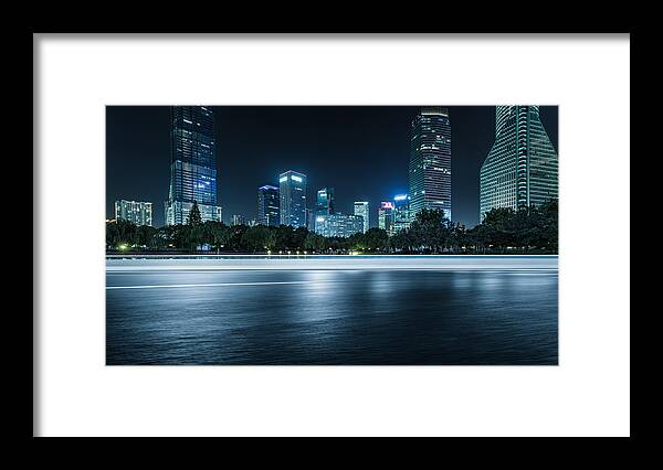 Empty Framed Print featuring the photograph Inner City Elevated Road By Modern Skyscrapers,shanghai by Fanjianhua