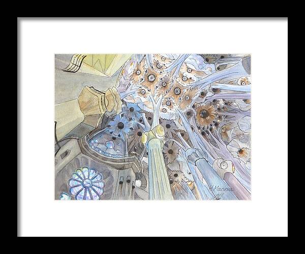 Architecture Framed Print featuring the painting Inner Sagrada Familia by Henrieta Maneva