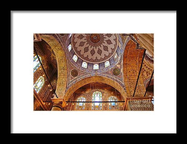 Architecture Framed Print featuring the photograph Inside the Blue Mosque by Mary Jane Armstrong