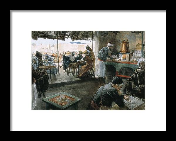 Engraving Framed Print featuring the photograph Interior Of A Coffee In A City by Everett