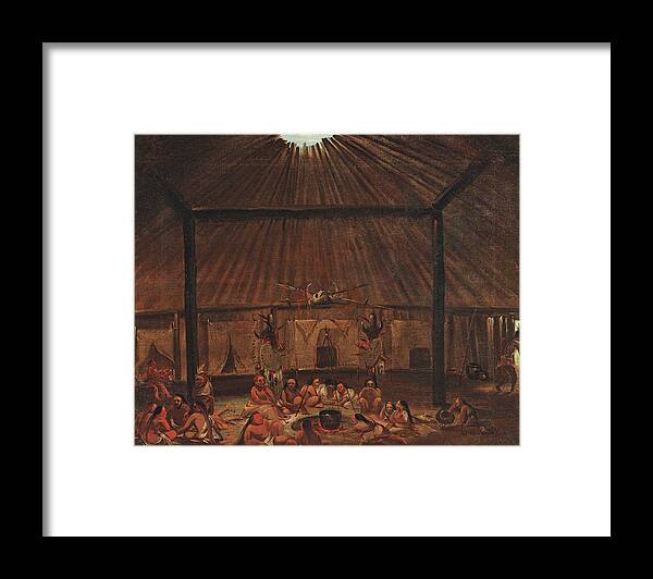 George Catlin Framed Print featuring the painting Interior of a Mandan lodge by George Catlin