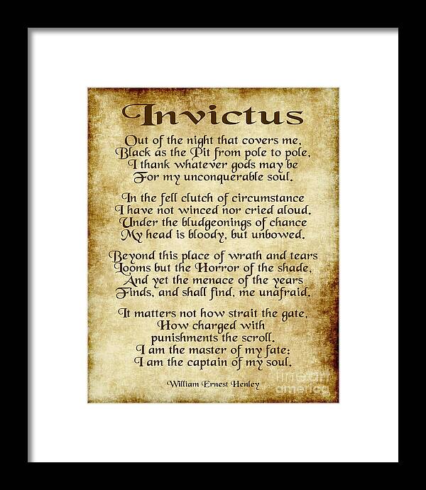 Invictus Framed Print featuring the digital art Invictus - Old Parchment Design by Ginny Gaura