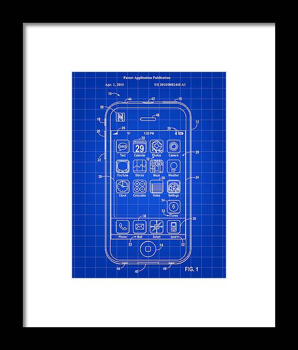 Iphone Framed Print featuring the digital art iPhone Patent - Blue by Stephen Younts