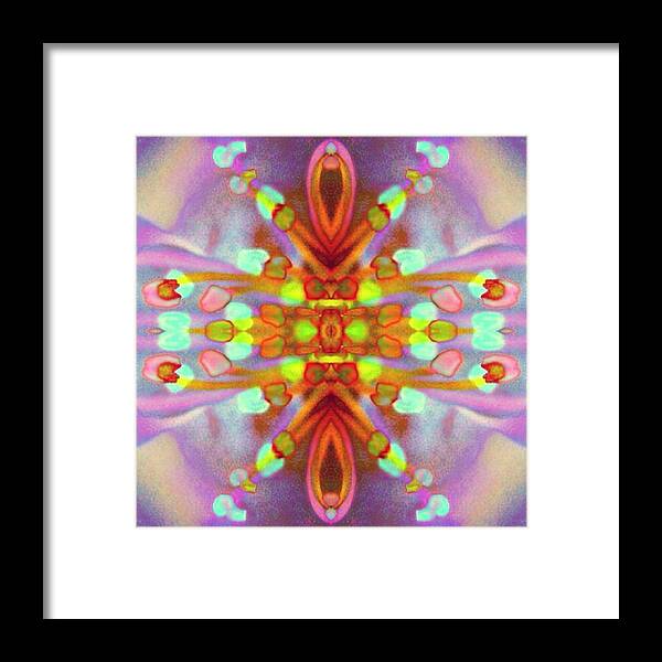 Sharkcrossing Framed Print featuring the painting S Iris Abstraction in Gold and Lilac - Square by Lyn Voytershark