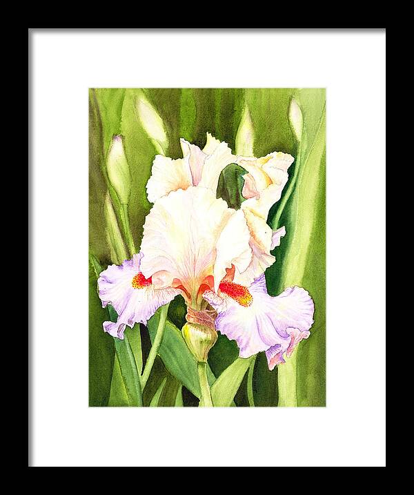 Iris Framed Print featuring the painting Iris Flower Dancing Petals by Irina Sztukowski