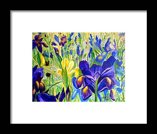 Iris Framed Print featuring the painting Iris Spring by Julie Brugh Riffey