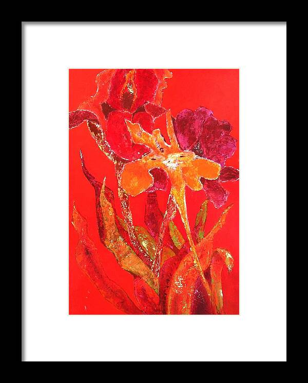 Orange Framed Print featuring the painting Irises Vermillon by Elizabeth Bogard