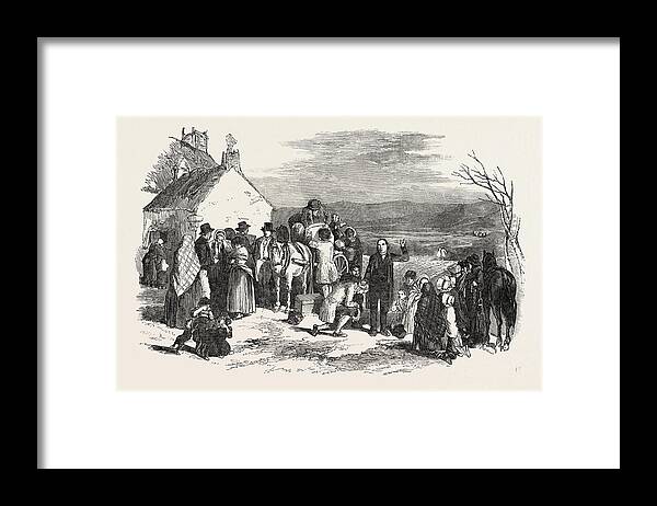 Ireland Framed Print featuring the drawing Irish Emigrants Leaving Home, The Priests Blessing by Irish School