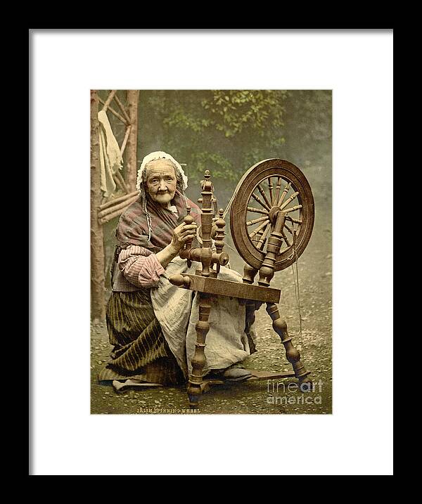 Irish Woman And Spinning Wheel 1890 Framed Print featuring the photograph Irish Woman and Spinning Wheel by Padre Art