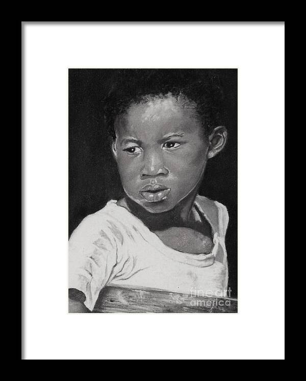 Portraits Framed Print featuring the painting Island Boy Monochrome by John Clark