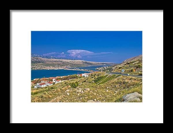 Croatia Framed Print featuring the photograph Island of Pag aerial bay view by Brch Photography