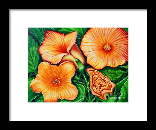 Tropical Flowers Framed Print featuring the painting Island Tropical Flower by Ruben Archuleta - Art Gallery