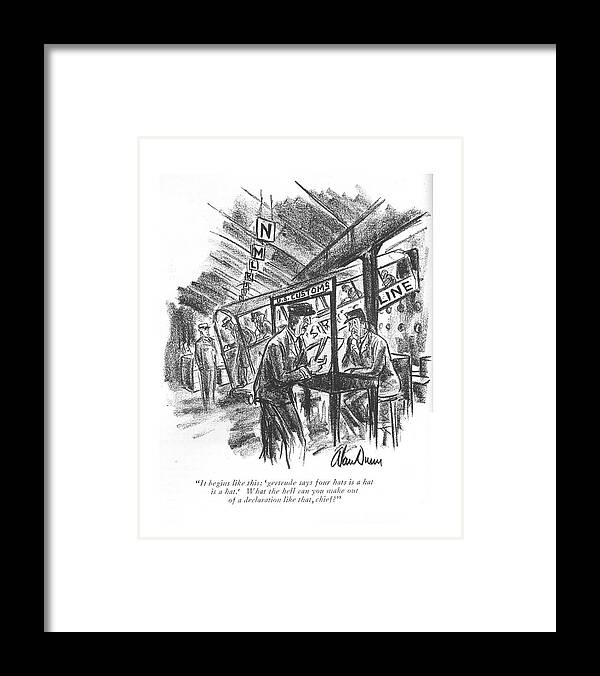 106615 Adu Alan Dunn Framed Print featuring the drawing It Begins Like This by Alan Dunn