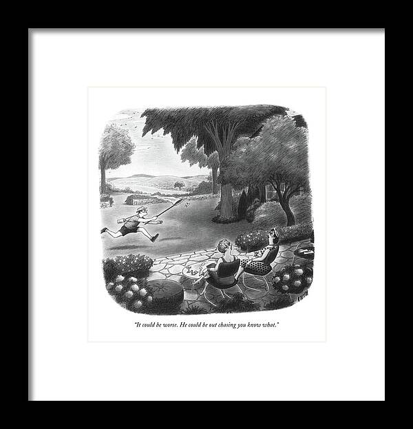 Nature Framed Print featuring the drawing It Could Be Worse. He Could Be Out Chasing by Richard Taylor