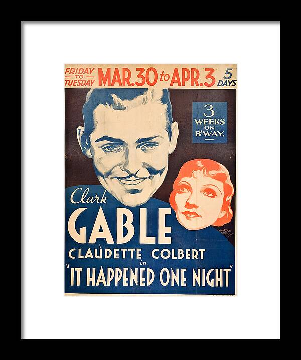 Movie Poster Framed Print featuring the photograph It Happened One Night - 1934 by Georgia Clare