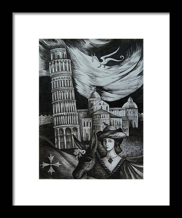 Travel Framed Print featuring the drawing Italian Fantasies. Pisa by Anna Duyunova