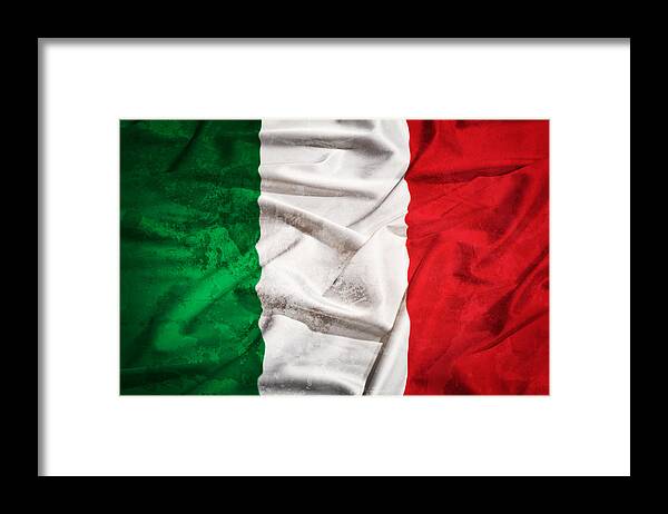 Abstract Framed Print featuring the tapestry - textile Italy grunge flag on a silk drape by Stefano Carniccio