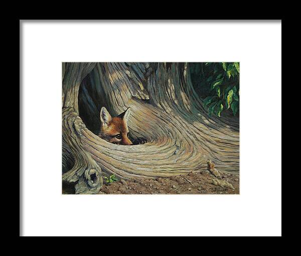 Dog Framed Print featuring the painting Fox - It's a Big World Out There by Crista Forest