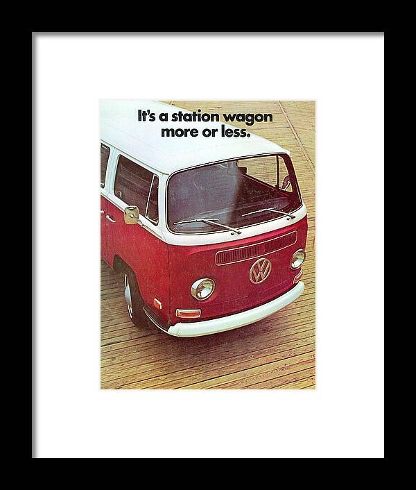 Vw Camper Framed Print featuring the digital art It's a station wagon more or less - VW Camper ad by Georgia Clare