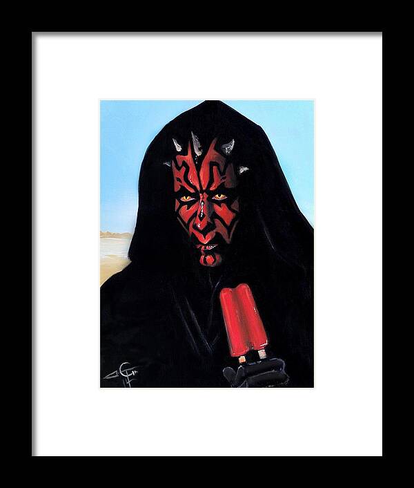 Darth Maul Framed Print featuring the painting It's Very Hot on Tatoonie by Tom Carlton