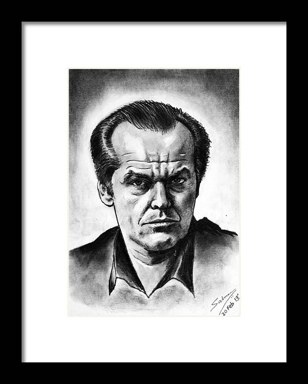 Wallpaper Buy Art Print Phone Case T-shirt Beautiful Duvet Case Pillow Tote Bags Shower Curtain Greeting Cards Mobile Phone Apple Android Drawing Jack Nicholson Sketch Stare Jack Torrence Sketch Drawing Batman Joker The Shining As Good As It Gets One Flew Over Cuckoo's Nest Charcoal Pencil Hollywood Movies Nuts Psycho Maniac Actor Star Expressionism Expression Salman Ravish Khan Actor Framed Print featuring the drawing Jack Nicholson by Salman Ravish