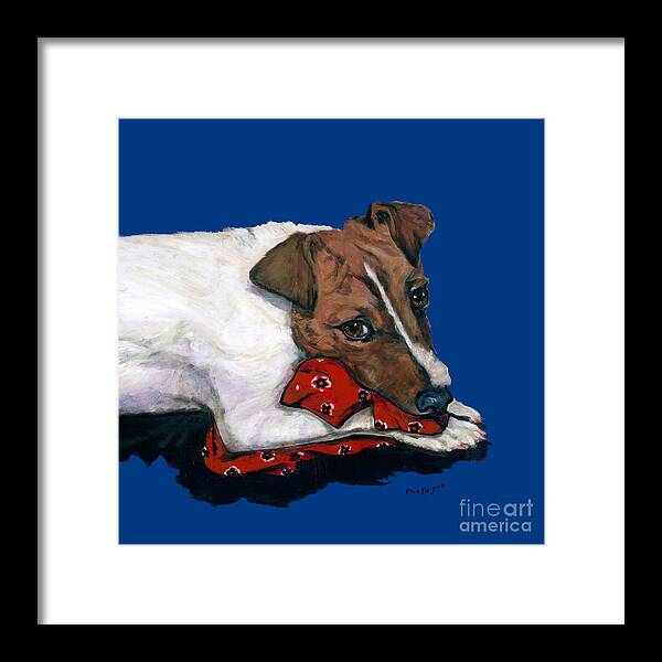 Dogs Framed Print featuring the painting Jack Russell With A Red Bandana by Dale Moses