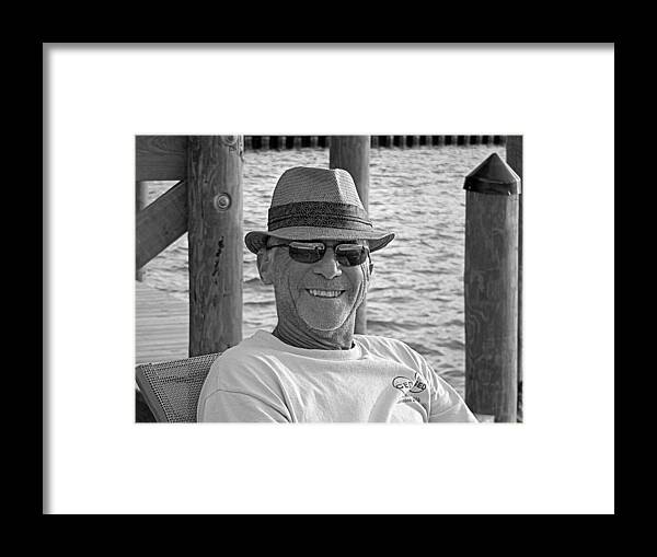 Jackie Framed Print featuring the photograph Jackie Sitting On The Dock Of The Bay by Kathy K McClellan