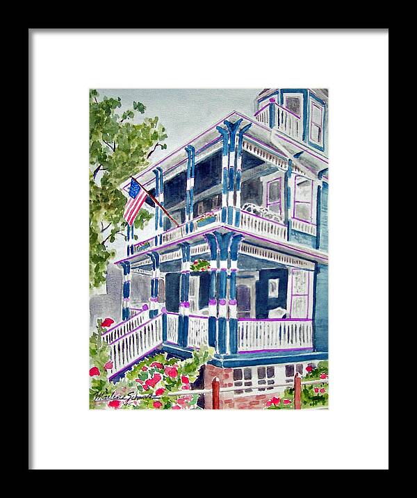 Cape May Framed Print featuring the painting Jackson Street Inn of Cape May by Marlene Schwartz Massey