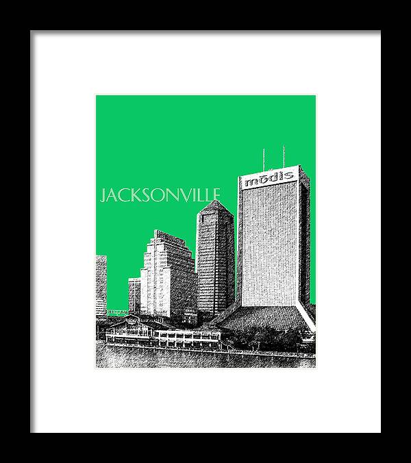 Architecture Framed Print featuring the digital art Jacksonville Florida Skyline - Green by DB Artist