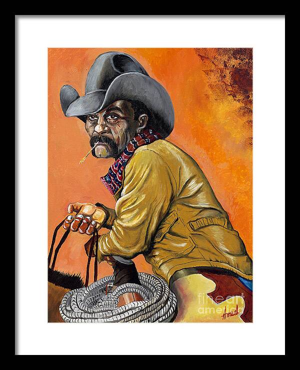 Black Cowboy Framed Print featuring the painting Jake by George Ameal Wilson